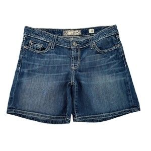 BKE Stella Women Sz 10 Denim Jean Shorts Low Waste Embroidered Pockets Summer